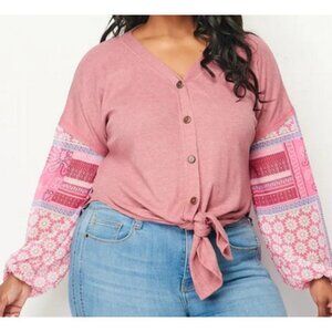 BAEA Pink Bohemian Tie-Front Cardigan Top 3X Women's NWT $98